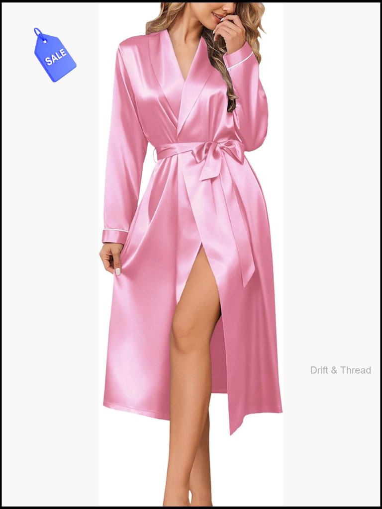 Satin Robe Long Shawl Collar Lightweight Sleepwear S-Xxl